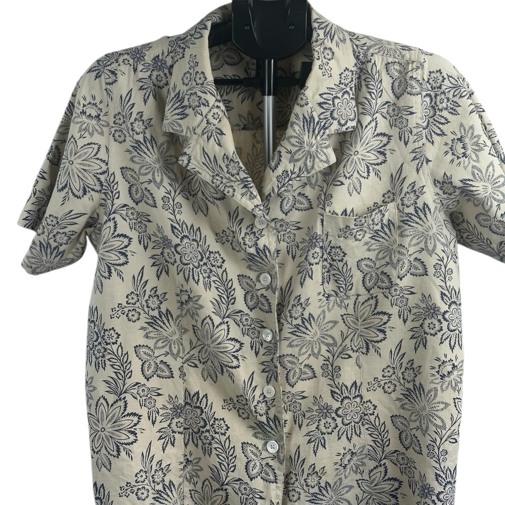 Denim&Co Ivory Shirt with Navy Floral Print Women’s Shirt SzM Cottagecore